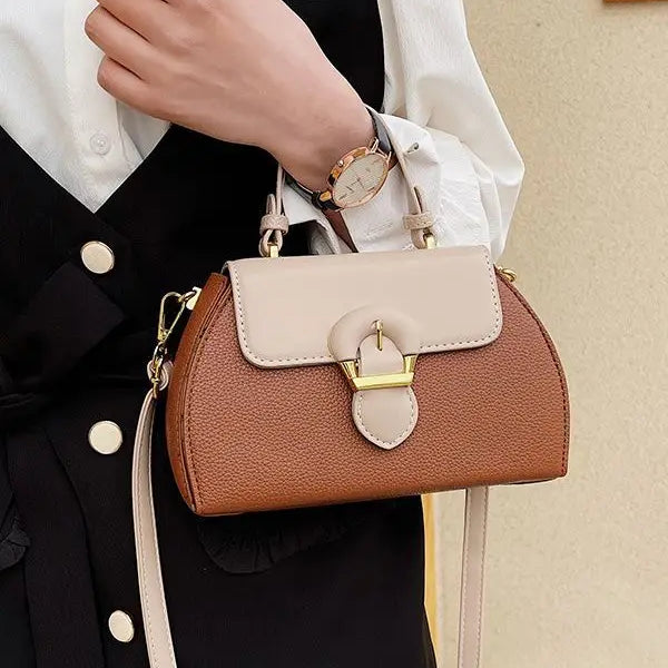 Women's Vintage Contrast Colour Shoulder Bag | PU Leather Crossbody Handbag for Everyday Use