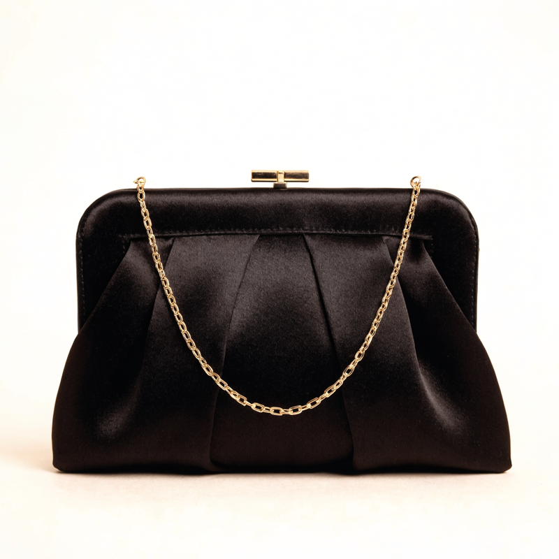 Black evening clutch bag with gold chain - Trendy Women Collection